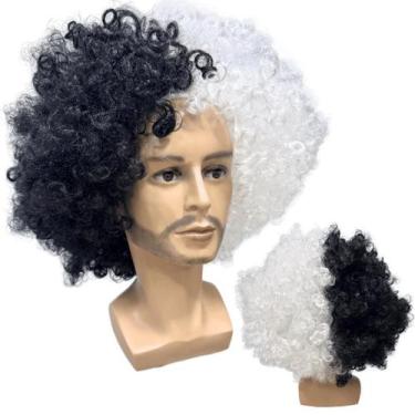 Imagem de Peruca Black Power preto branco Vasco Cruela festa volumosa - LIONSWIG