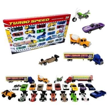 Imagem de Kit 23 Carrinhos Miniatura Coleção Brinquedo Carro Moto Caminhão Carre