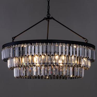Imagem de TOCHIC Lustre De Cristal De Fazenda, Lustre De Cristal Preto De 29" Para Sala De Jantar E Sala De Estar, Lustre Moderno Suspenso Para Entrada, Quarto, Cozinha, Cinza Esfumaçado