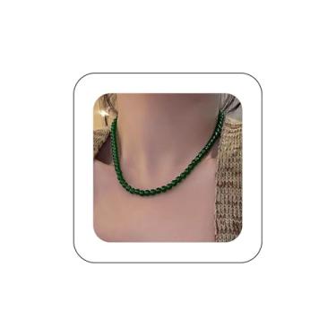 Imagem de Allereyae Colar Boho com contas verdes e contas de vidro, colar de contas de esmeralda, colar com pingente de contas verdes, joias femininas, Zinco, Sem Pedra Preciosa
