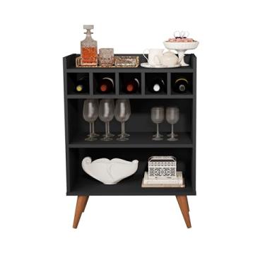 Imagem de Aparador Buffet Balcão Intense Sala Cozinha Bancada Com Adega 5 Garrafas Prateleira Pés Palitos - Preto