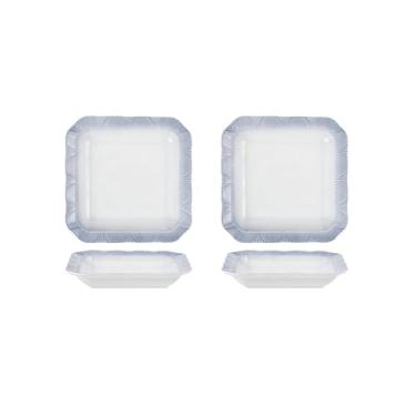 Imagem de Conjunto de tigela e prato com padrão de renda criativo e personalizado, tigela de sopa de cerâmica de arroz simples prato redondo - prato fundo quadrado de renda de 20 cm - 2 pacotes