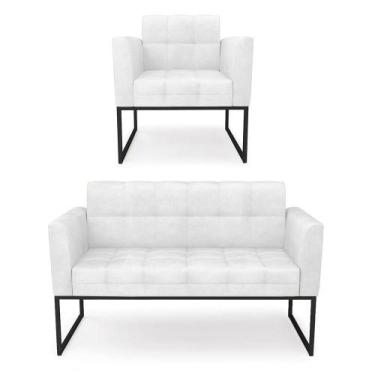 Imagem de Kit 1 Sofá Namoradeira E 1 Poltrona Elisa Corano Branco Base Metálica 