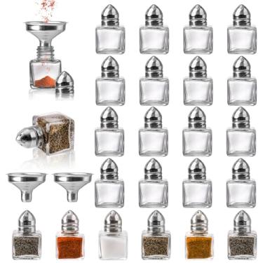 Imagem de ZEAYEA Set of 24 Small Salt and Pepper Shakers, 0.5 oz Mini Glass Seasoning Jars with Funnel and Labels, Glass Cube Body Spice Shakers for Wedding, Party, Restaurant, Home Kitchen Supplies_AB