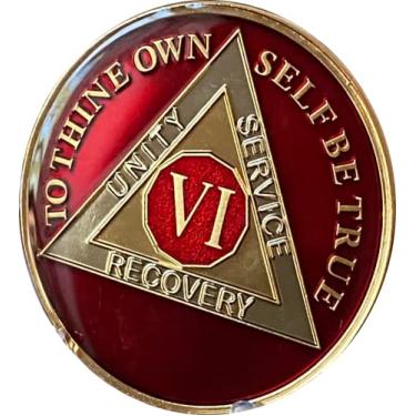 Imagem de Medalhão AA de 6 anos de 3,8 cm Grande Metálico Mandarim Vermelho Sobriedade Chip