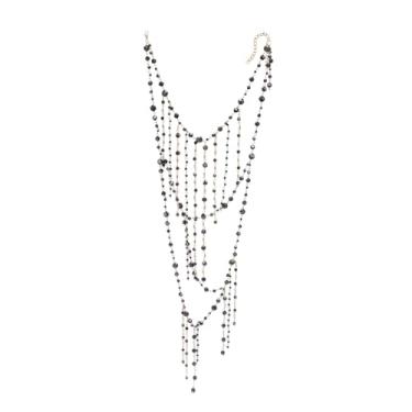 Imagem de Top de biquíni frente única com contas com corrente de cristal, preto e branco, fantasia de dança de festival, Adjustable, Metal Pérola sintética metal, Sem Pedra Preciosa