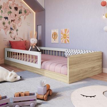 Imagem de Cama Montessoriana Solteiro Affetto Aveiro Oak/Branco - Completa Móveis