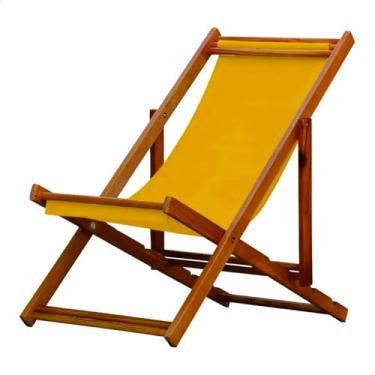 Imagem de Espreguiçadeira Preguiçosa Dobrável sem Braço Mel em Madeira Maciça Tecido Impermeável Amarelo