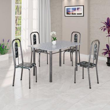 Imagem de Conjunto de Mesa Tubular 120cm X 75cm Tampo Granito Ocre com 4 Cadeiras Lívia Preto/Prata