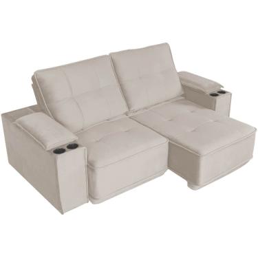 Imagem de Sofá Memory 4 Lugares Retrátil e Reclinável Tecido Linho 210cm Gralha Azul Cor Bege