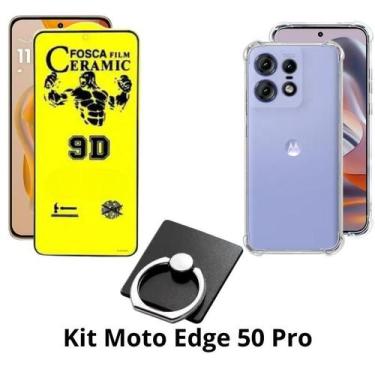 Imagem de Película Fosca +Capa Silicone TPU +  Suporte de Anel para Moto Edge 50