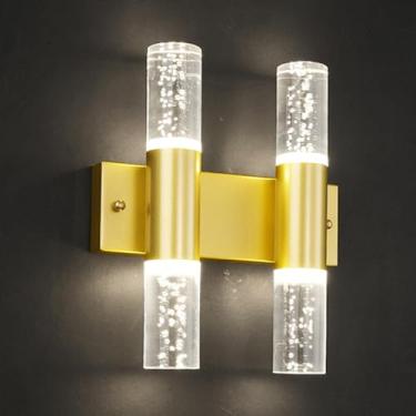 Imagem de Elegante arandela de cristal LED dourada tubo longo vidro banheiro penteadeira luz 3000K/6000K, moderna lâmpada de parede bolha cristal arandelas modernas de alumínio com fiação dourada ilum