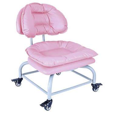 Imagem de Banqueta com rodinhas de encosto com freios VAPAA TAIDE banquinho resistente com rodas para escritório em casa, mecânico, garagem, limpeza de pisos, oficina rosa