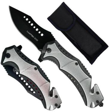 Imagem de Canivete Tático com Quebra-Vidro, Cortador e Lâmina de Aço de 9cm para