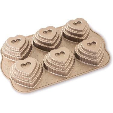 Imagem de Nordic Ware Cast Bundt Bakeware Tiered Heart Cakelets Toffee, 3-Cup