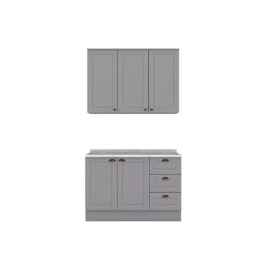 Imagem de Kit de Cozinha Completa 3 Peças Americana (1Aéreo + 1Balcão + 1Complemento) CZ122 Cinza - Henn