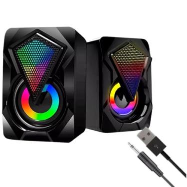 Imagem de Alto-falante Gamer RGB para PC, USB 2.0, Entrada P2 3.5mm, Controle de Volume no Cabo, LED Multicolorido RGB, Som Estéreo (Caixa de Som LEY-1916)