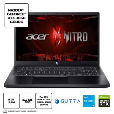 Imagem de Notebook 15&quot; Gamer Acer Nitro V15, Core i5-13420H, GeForce RTX 3050 6GB, Memória 8GB, SSD 512GB NVMe, Tela Full HD IPS 144Hz, Linux Gutta ANV15-5