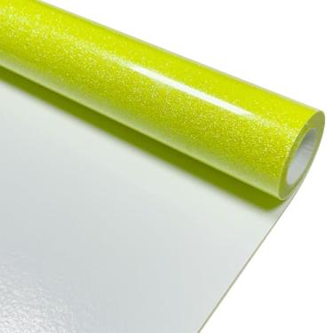 Imagem de MerryMade Vinil de transferência de glitter amarelo neon 30,5 cm x 1,5 m HTV para camisas, Glitter HTV para todas as máquinas de corte - Fácil de cortar e remover ervas daninhas para design de vinil