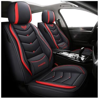Imagem de ZHNGSU Capas de assento de carro de couro, conjunto completo de capas de assento de cobertura total com suporte fixo de madeira, capas de assento automotivas universais para carros, SUVs, caminhões e