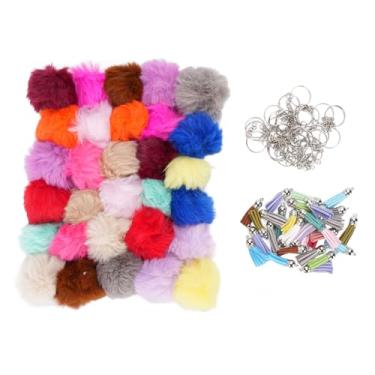 Imagem de Multicolor Puff Ball Keychain Acessórios, Faux Rabbit Fur Keyrings 30 Set Borlas Anéis Abertos para Mochila Bolsa Chaves Do Carro Carteira Celular