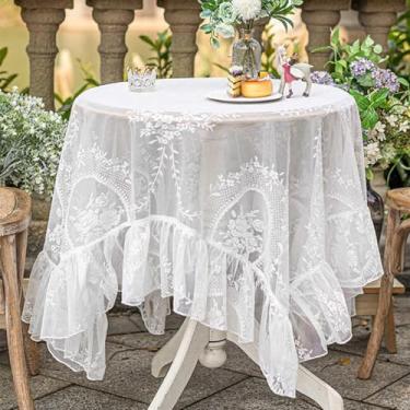 Imagem de Toalha de mesa de renda retrô malha branca retangular festa de casamento decoração piquenique pano de fundo (redondo 240 cm/toalha de mesa de gaze)