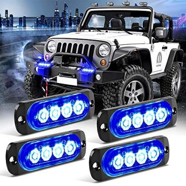 Imagem de KaiDengZhe 4 peças de 4 LEDs azul ultra fina de sincronização característica de suporte para carro, caminhão, superfície cautelosa, farol de emergência, luz estroboscópica, 12 – 24 V