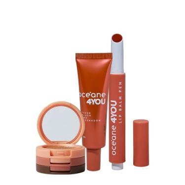 Imagem de Kit Océane 4you Trio de Sombras Cooper Shine Hidratante Labial Coral e Blush Líquido Laranja (3 Produtos)