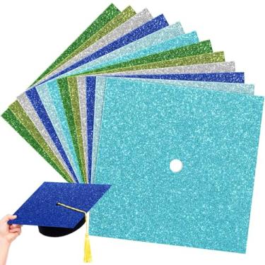 Imagem de Gersoniel 12 folhas de papel de construção com glitter para decoração de boné de graduação 25 x 25 cm colorido cartolina graduada cartolina para chapéu de formatura artesanato DIY (cor fresca)