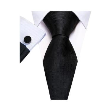 Imagem de Conjunto de Gravata e Abutões Masculinos - Seda Jacquard Preto, Branco