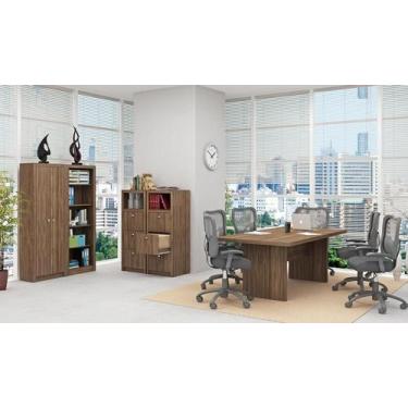 Imagem de Escritório com Mesa para Computador, Estante e Gaveteiro Nogal - FdECO