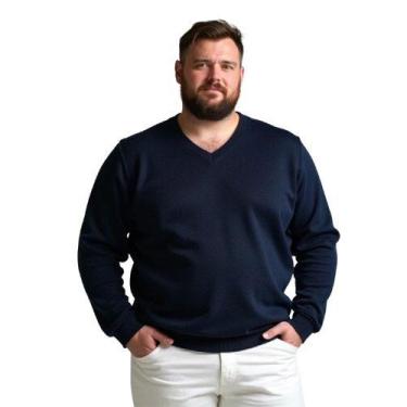 Imagem de Blusa Grossa Masculino Plus Em Tricot Frio Casaco - KantyLan, Azul mar