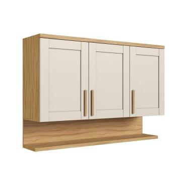 Imagem de Armário Aéreo de Cozinha 120cm 3 Portas com Prateleira 100% Mdf Espresso Móveis Estônia Amêndoa/Off White