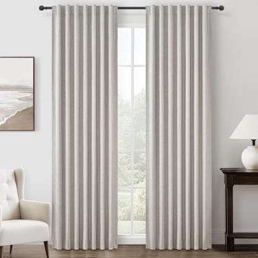 Imagem de Cortinas plissadas de linho para escurecimento de ambiente 203 cm de comprimento, conjunto de 2 painéis para sala de estar, cinza mesclado natural para janelas de quarto, cortinas blackout com