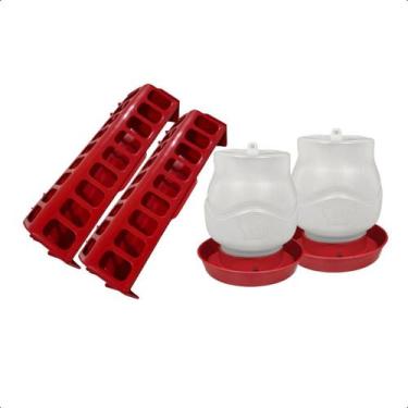 Imagem de Kit 2 Comedouro Calha 30cm 2 Bebedouro Com Rosca 7,25L Aves - AVIPET