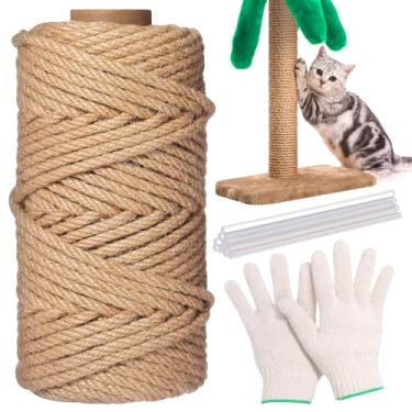 Imagem de Wowangce Corda natural de cânhamo de árvore de gato de 1/10.2 cm × 164 pés, conserta e substitui corda de sisal para arranhar a torre de árvore de gato, faça você mesmo (cor original)