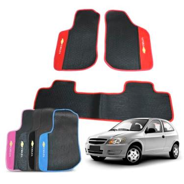 Imagem de Tapete Automotivo Celta 2000 a 2016 Borracha 3 Peças Traseiro Inteiriço Detalhe em Carpete Personalizado (Vermelho)