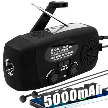 Imagem de Rádio de emergência meteorológica NOAA 5000 mAh Alertsync com carregamento solar, rádio AM FM com manivela, alarme SOS, lanterna de LED com conector de fone de ouvido para casa, acampamento