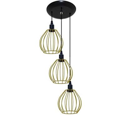 Imagem de Pendente Aramado Triplo - 03 Juntos na mesma canopla - Modelo Balão - Ideal para Mesa de Jantar, Sala, Quarto, Cozinha (Amarelo)