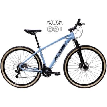 Imagem de Bicicleta Aro 29 Ksw Xlt Alumínio 24v Freio a Disco Hidraulico Garfo Suspensão com Pneu Faixa Bege (Azul Claro, 19)