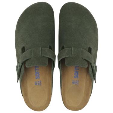 Imagem de SOFTYOHO Tamancos para mulheres e homens, mules com suporte de arco e fivela ajustável, sapato de batata de camurça de cortiça, Verde tomilho, 13-13.5 Women/11-11.5 Men