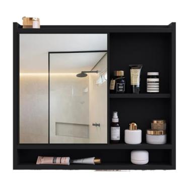 Imagem de Espelheira Suspensa Para Banheiro Closet Porta e Nichos Ganchos Toalhas (Aqua Preto)