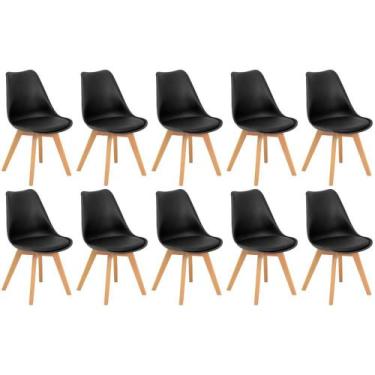Imagem de Conjunto 10 Cadeiras de Jantar Eames Wood Leda Design Estofada - Preto