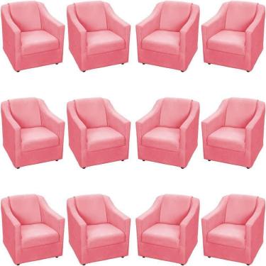 Imagem de Kit 12 Poltronas Mila Pé De Plástico Cromado - Rosê Suede