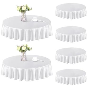 Imagem de Homiest Pacote com 6 toalhas de mesa redondas de 1,5 m, toalha de mesa de cetim, sobreposição de toalha de mesa branca para recepção de casamento, banquete de formatura