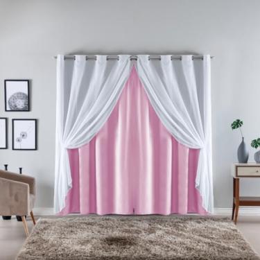 Imagem de Cortina com Voil Sala ou Quarto Fina 3,00m x 2,50m Microfibra 170 Fios Cores Vivas (ROSA)