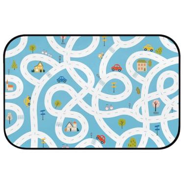 Imagem de Tapete de carro infantil para brincar de estrada – Tapete de pista de mapa da cidade macio antiderrapante 5 x 7 tapete de trânsito lavável sala de jogos quarto meninos berçário tapete de área