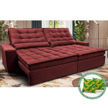 Imagem de Sofá Retrátil E Reclinável 2,12m Molas Ensacadas Cama Inbox Catar Velusoft Vermelho