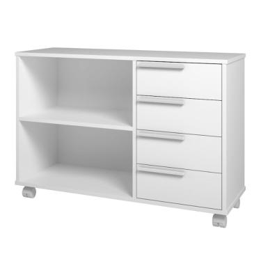 Imagem de Balcão Em Mdp Com 1 Prateleira 4 Gavetas E 4 Pés Com Rodízio Brv Móveis Branco
