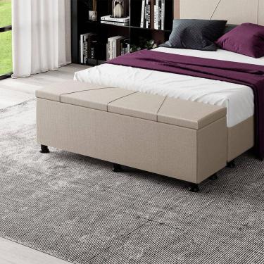 Imagem de Baú Sapateira Estofada Casal Queen Size 160 Cm Júpiter Linho Skybox Bege